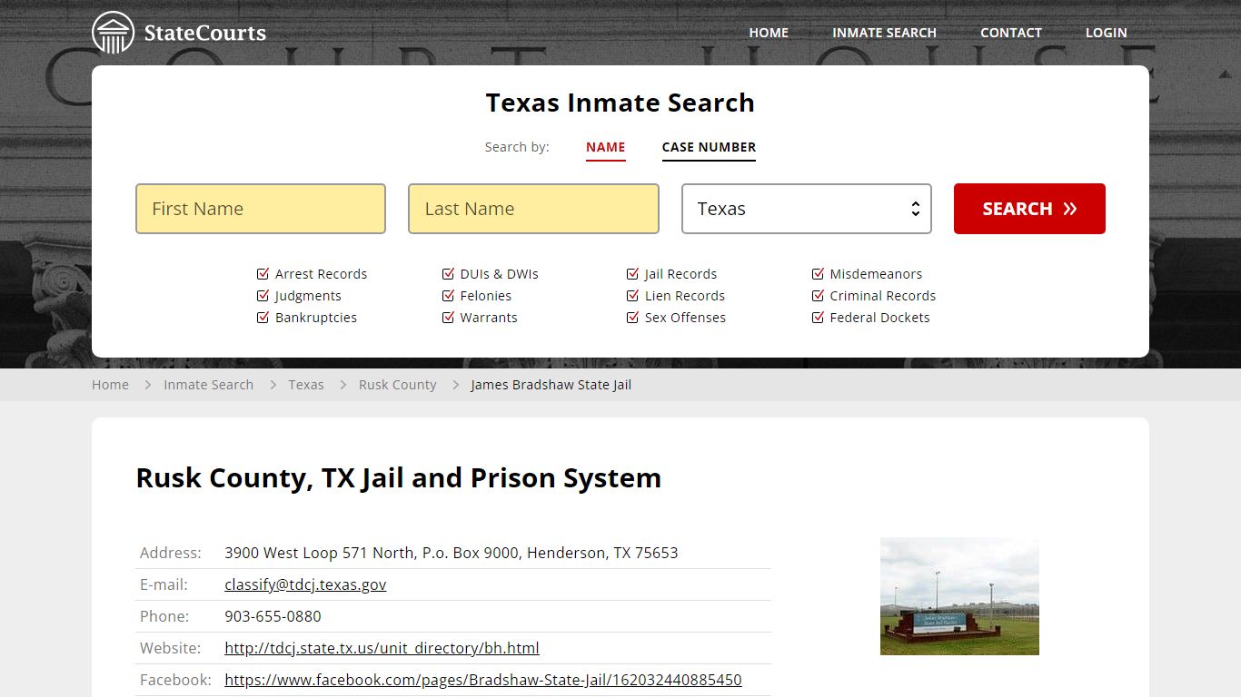 James Bradshaw State Jail Inmate Records Search, Texas - StateCourts