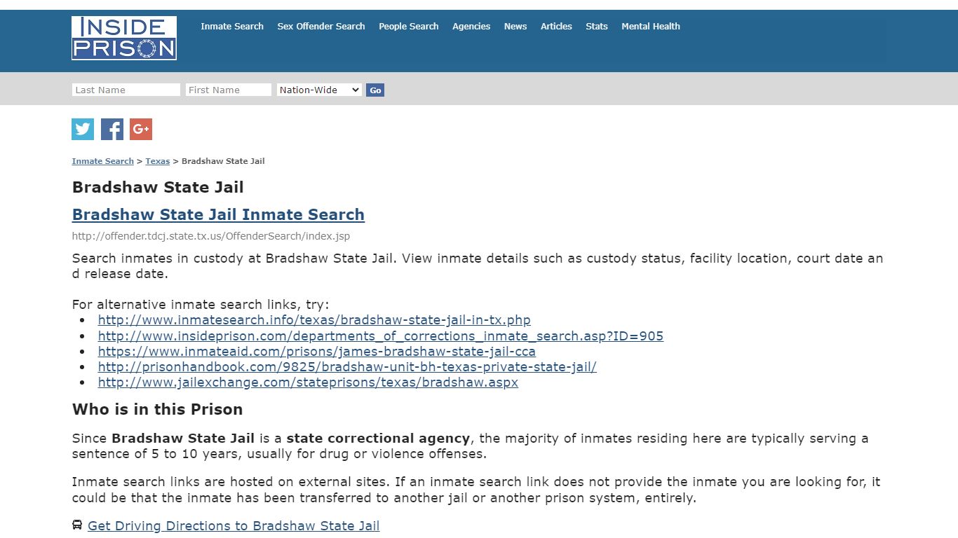 Bradshaw State Jail - Texas - Inmate Search - Inside Prison