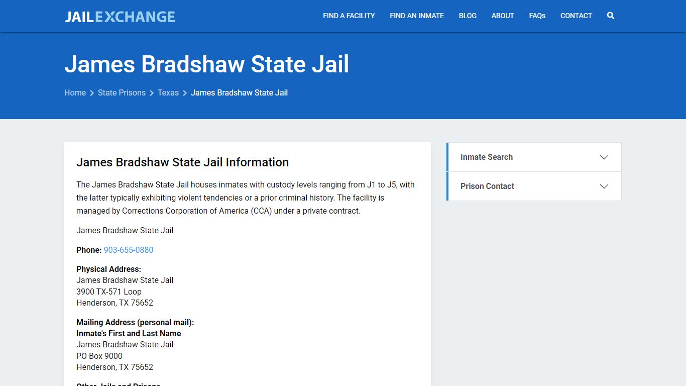 James Bradshaw State Jail Inmate Search, TX - Jail Exchange