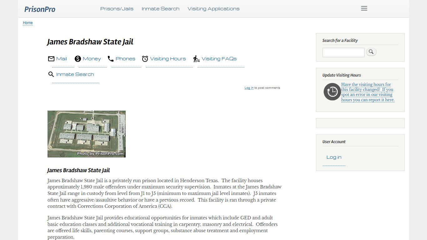 James Bradshaw State Jail Visiting hours, inmate phones, mail - PrisonPro